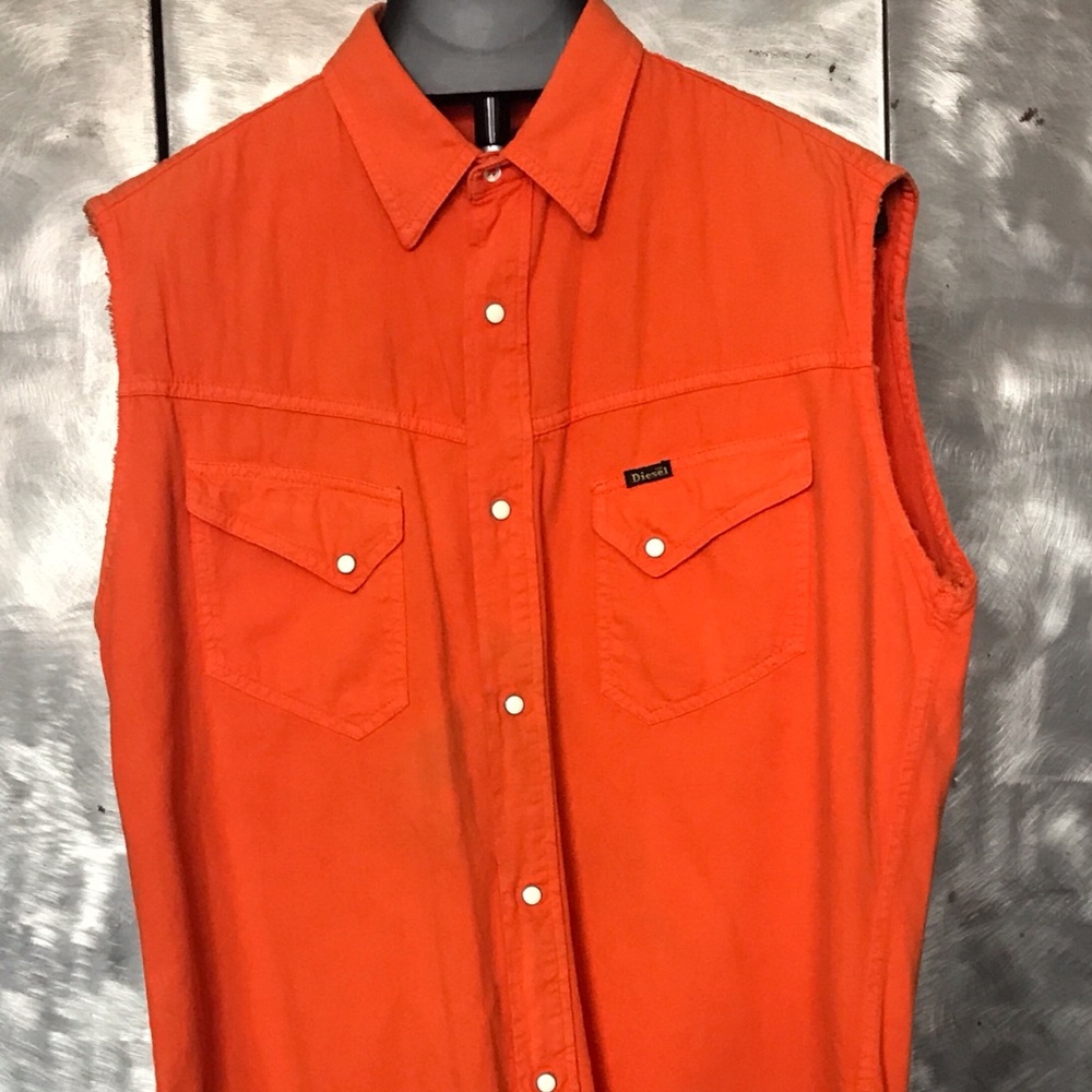 Diesel Vintage Sleeveless Union Workers Pearl Snap Button Down Shirt